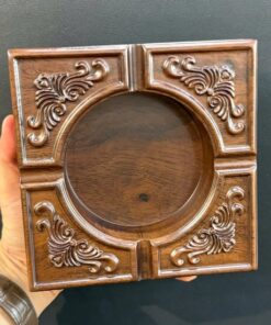 Gạt tàn bằng gỗ gụ nguyên khối ngũ phúc lâm môn vuông 16x4.5cm GTG07