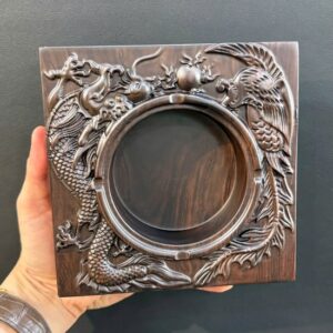 Gạt tàn gỗ gụ nguyên khối hình long phụng dáng vuông 16x4.5cm GTG06
