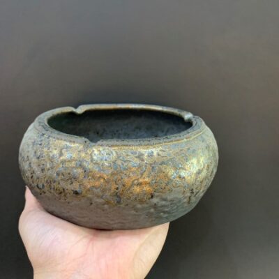 Gạt tàn thiên mục vàng dáng tròn bày bàn trà đẹp 15x6cm GTM01.