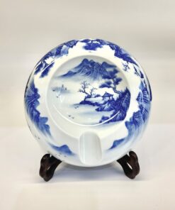 Gạt Tàn Xì Gà Sứ Cảnh Đức Vẽ Tay Men Thanh Lam Sơn Thủy 15cm GTS01