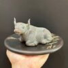 Tượng tử sa trâu nằm nghỉ thủ công sừng dài bày bàn trà đẹp 10x5cm.
