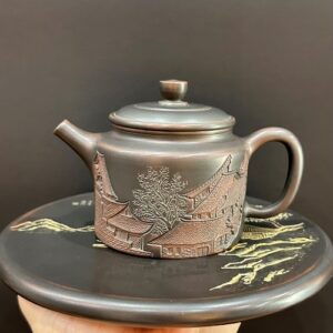Ấm trà tử sa cao cấp pha trà ngon khắc phố cổ thủ công đẹp 300ml pha quần ẩm ngon.