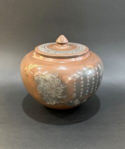 Hũ đựng trà tử sa hỏa biến cao cấp khắc hoa đẹp 1L bảo quản trà lên men