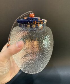 Lọ đựng chè thủy tinh nắp gỗ bọc vải kín bảo quản trà tốt 800ml bền đẹp