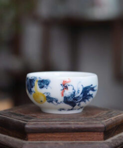 Ly trà sứ cảnh đức cao cấp vẽ tay họa tiết gà thủ công đẹp 60ml CS40.