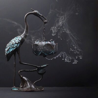 Lư trầm hương bằng đồng nguyên chất dạng treo sen hạc đẹp LD16