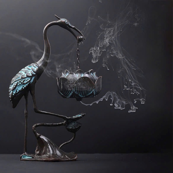 Lư trầm hương bằng đồng nguyên chất dạng treo sen hạc đẹp LD16