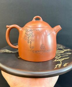 Ấm pha trà cao cấp khắc hồ gươm Hà Nội thủ công đẹp 220ml gốm nê hưng nguyên khoáng