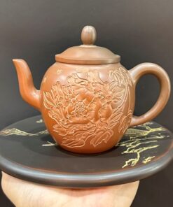 Ấm pha trà đạo cao cấp tử sa nê hưng khắc mẫu đơn thủ công đẹp pha trà ngon.