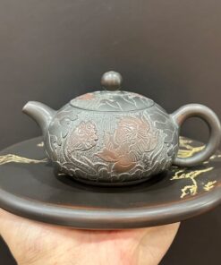 Ấm pha trà hắc sa nê hưng hỏa biến thủ công khắc sen 180ml đẹp pha trà đạo đối ẩm.