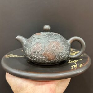 Ấm pha trà hắc sa nê hưng hỏa biến thủ công khắc sen cá 180ml pha trà đạo ngon