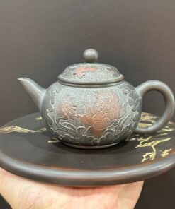 Ấm trà hắc sa nê hưng dáng thủy bình thủ công khắc sen cá 180ml pha trà đạo ngon.