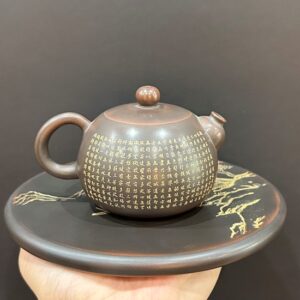 Ấm trà tử sa tây thi cao cấp khắc bát nhã kinh thủ công đẹp 200ml pha trà ngon.