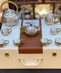 Bộ ấm pha trà bạc nguyên chất 999 cao cấp thủ công hoa sen đẹp uống trà ngon