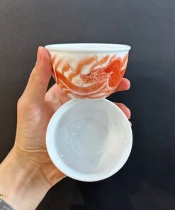 Chén sứ cảnh đức phấn thái phàn hồng vẽ tay rồng 3 vuốt 140ml cho người làm quan.