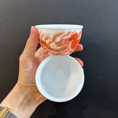 Chén sứ cảnh đức phấn thái phàn hồng vẽ tay rồng 3 vuốt 140ml cho người làm quan.