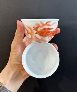 Chén sứ phấn thái phàn hồng cảnh đức nung củi vẽ tay phượng hoàng 5 đuôi thủ công.