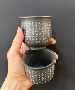 Chén trà tử sa cao cấp khắc kinh bát nhã cao hỏa biến đẹp 120ml uống trà ngon