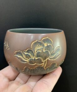 Chén tử sa nê hưng cao cấp khắc sen thủ công làm ly trà chủ 100ml uống trà ngon