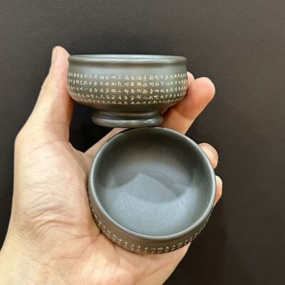 Chén tử sa nê hưng hỏa biến cao cấp màu đen bát nhã kinh đẹp uống trà ngon 50ml.