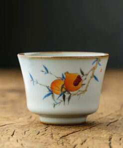 Ly uống trà sứ cảnh đức nhữ diêu vẽ tay quả lựu thủ công đẹp 110ml CS54