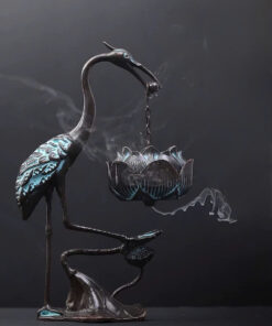 Lư trầm hương bằng đồng nguyên chất dạng treo sen hạc đẹp LD16