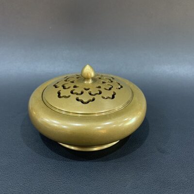 Lư xông trầm bằng đồng nguyên chất họa tiết phỏng cổ đẹp 795g đốt nhang nụ và bột hoặc vòng