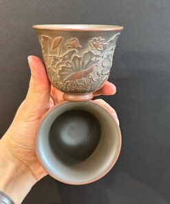 Ly trà chủ tử sa cao cấp hỏa biến thủ công hoa sen nổi 120ml làm chén tướng cực đẹp.