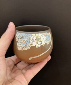 Ly trà chủ tử sa nê hưng họa sen cao cấp làm chén trà đẹp cỡ to dùng độc ẩm 160ml