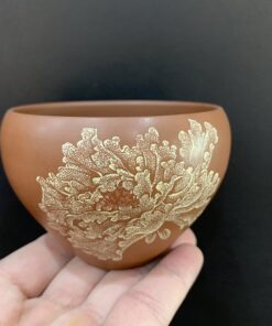 Ly trà tử sa cao cấp nê hưng khắc hoa mẫu đơn 3D thủ công cực đẹp 150ml độc ẩm