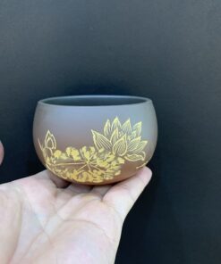 Ly trà tử sa nê hưng hỏa biến cao cấp khắc sen thủ công 150ml CNH42