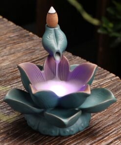 Thác khói trầm hương hình hoa sen xông trầm nụ có đèn led cỡ nhỏ đẹp