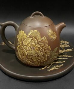 Ấm pha trà thủ công cao cấp khắc hoa mẫu đơn cực đẹp pha trà ngon.