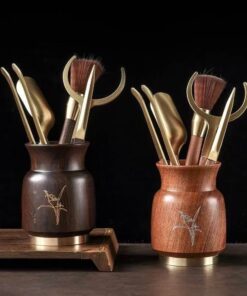 Bộ dụng cụ trà đạo cao cấp gỗ gụ kẹp đồng công năng tốt đẹp KH28