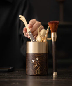 Bộ dụng cụ trà gỗ gụ dáng tròn công năng tốt pha trà ngon KH31.