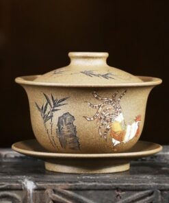 Tiềm trà tử sa cao cấp đất cũ đắp nổi gà thủ công chén khải 180ml pha trà tiện lợi.