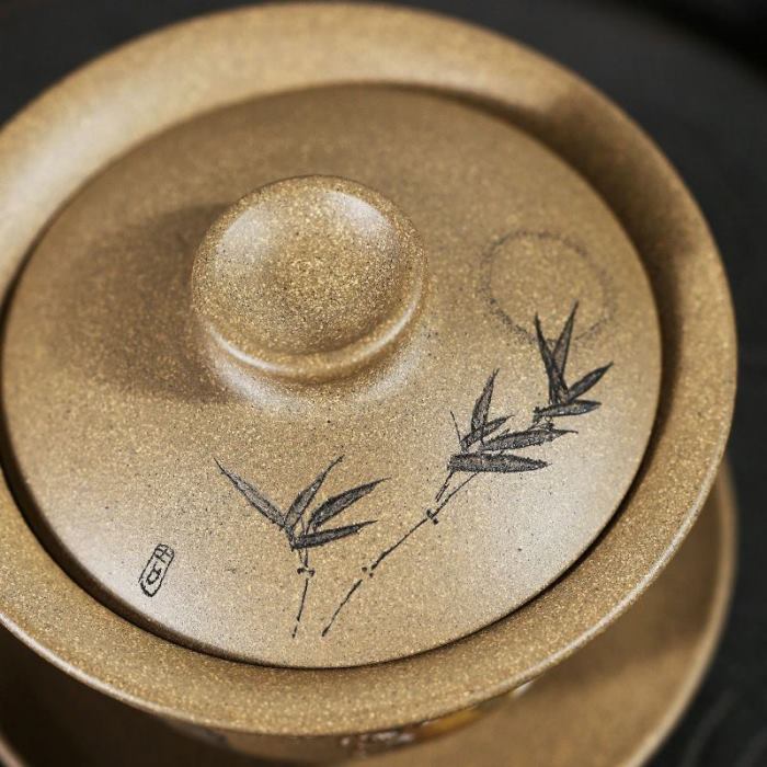 Tiềm trà tử sa cao cấp đất cũ đắp nổi gà thủ công chén khải 180ml AS32 - Ảnh 3