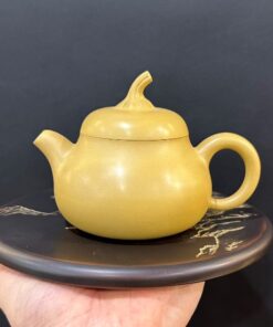 Ấm pha trà tử sa nê hưng dáng cà đoạn thủ công vàng đẹp 240ml pha trà ngon