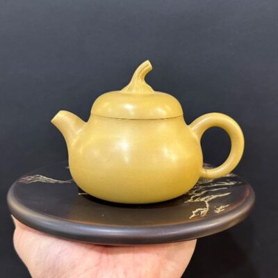 Ấm pha trà tử sa nê hưng dáng cà đoạn thủ công vàng đẹp 240ml pha trà ngon