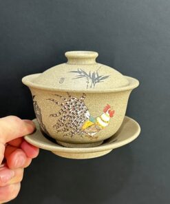 Tiềm trà tử sa cao cấp đất cũ đắp nổi gà thủ công chén khải 180ml pha trà tiện lợi.