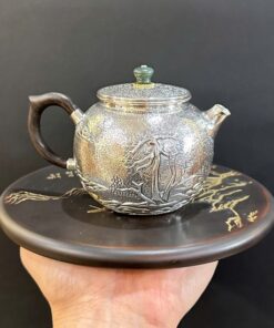 Ấm pha trà bạc cao cấp nguyên chất 999 quai gỗ pha trà ngon 220ml 153g AB21.