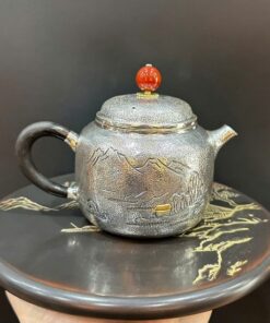 Ấm pha trà bạc nguyên chất ag 999 gò thủ công sơn thủy 240ml pha trà ngon