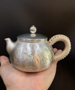 Ấm bạc nguyên chất 999 pha trà gò tay thủ công họa tiết trúc 220ml cực đẹp