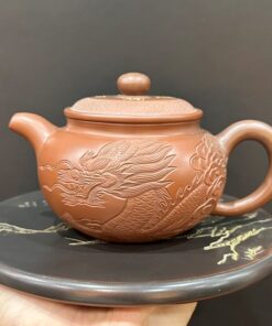 Ấm pha trà tử sa nê hưng hỏa biến khắc rồng thủ công cao cấp dáng biển phúc 300ml.