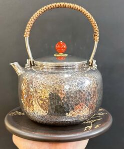 Ấm tetsubin bạc nguyên chất cao cấp gò tay thủ công đẹp 800ml 495g AN80