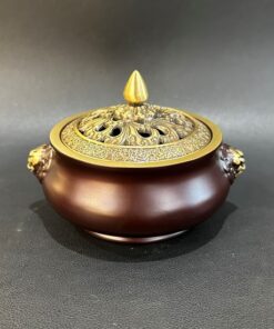 Lư trầm đồng nguyên chất đốt trầm hương hình đầu sư tử đẹp 660g LD26