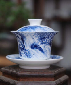 Chén khải sứ cảnh đức vẽ tay sơn thủy đẹp làm tiềm pha trà ngon 170ml AS17.