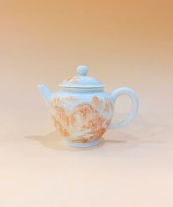 Ấm trà sứ phấn thái cảnh đức trấn vẽ tay sơn thủy cao cấp đẹp 180ml AS60