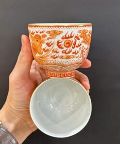 Chén sứ cảnh đức dáng cao vẽ tay long phụng làm ly trà chủ đẹp 130ml CS67