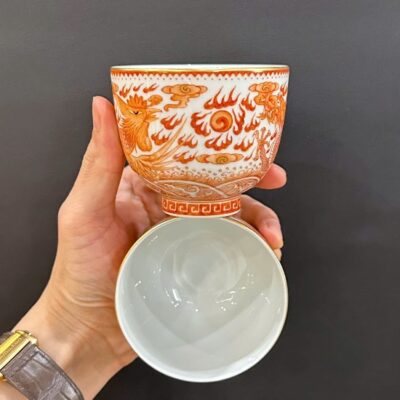 Chén sứ cảnh đức dáng cao vẽ tay long phụng làm ly trà chủ đẹp 130ml CS67